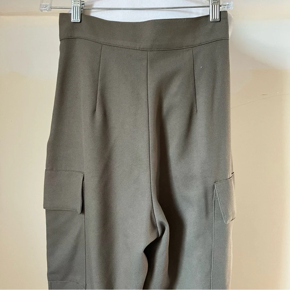 Zara Army Green Cropped Wide Leg Cargo Pant Trousers size XS